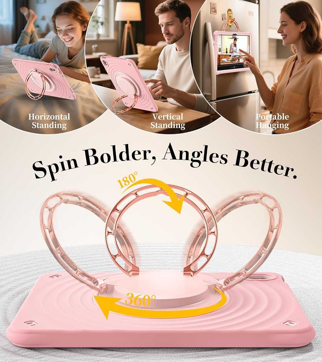 Diagram of the 360 degree rotating and 180 degree folding zinc alloy stand used on restaurant iPad POS terminals